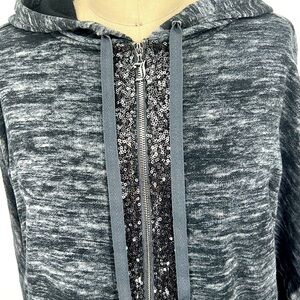 JUICY Couture Y2K women's Small black full zip sequins, pockets hooded jacket S